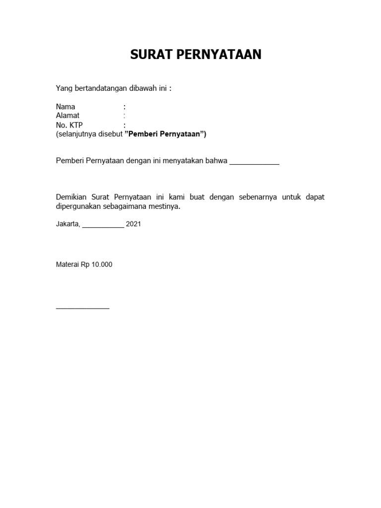 1 Surat Pernyataan Pribadi Format | PDF