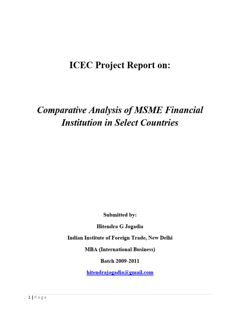Comparative analysis of msme financial institutions in select countries