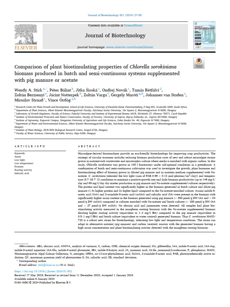 Comparison of plant biostimulant properties of Chlorella...Sirtk et al