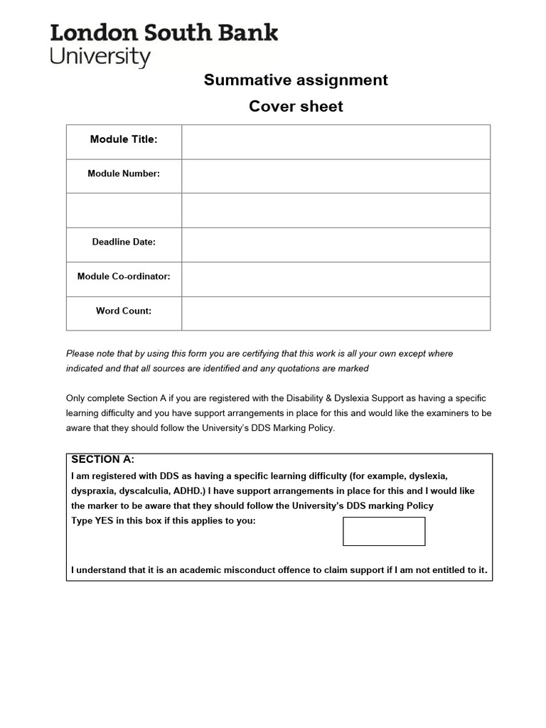 Summative Assignment Cover Sheet | PDF