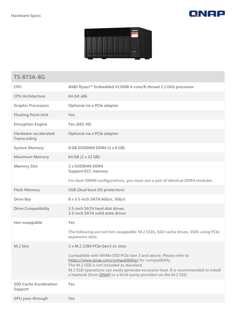 TS-873A-8G | PDF | Solid State Drive | Graphics Processing Unit