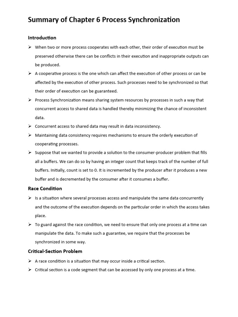 Operating System Summary Of Chapter 6 Pdf Process Computing