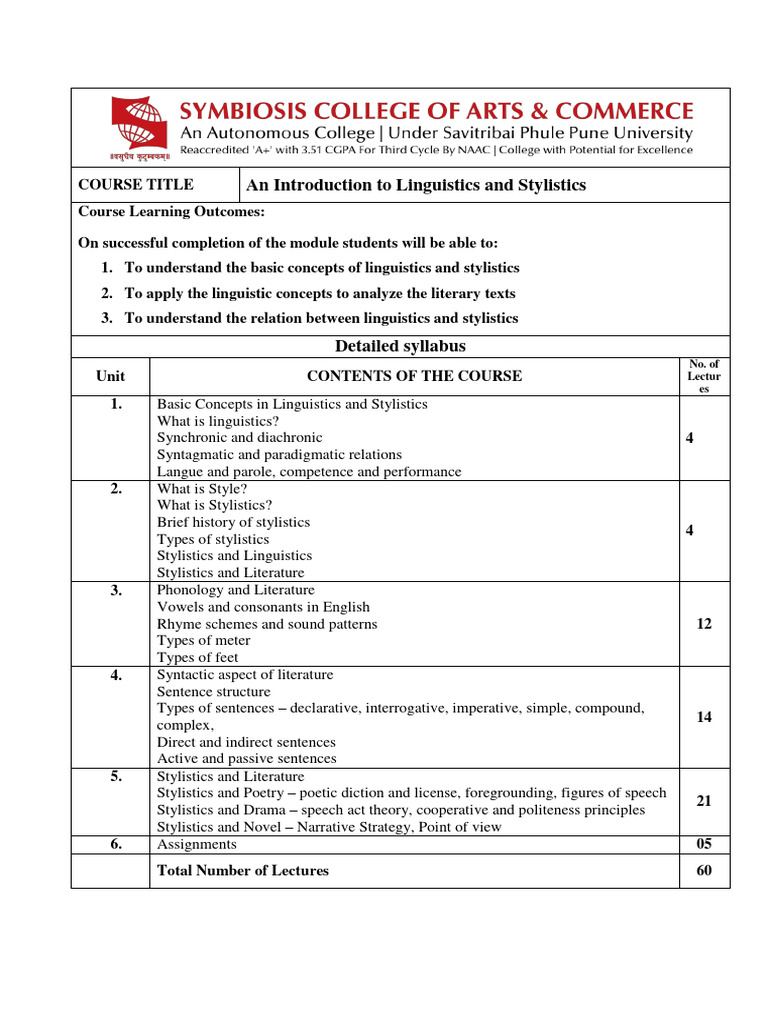 Linguistics and Stylistics Course Overview | PDF | Linguistics | Human ...