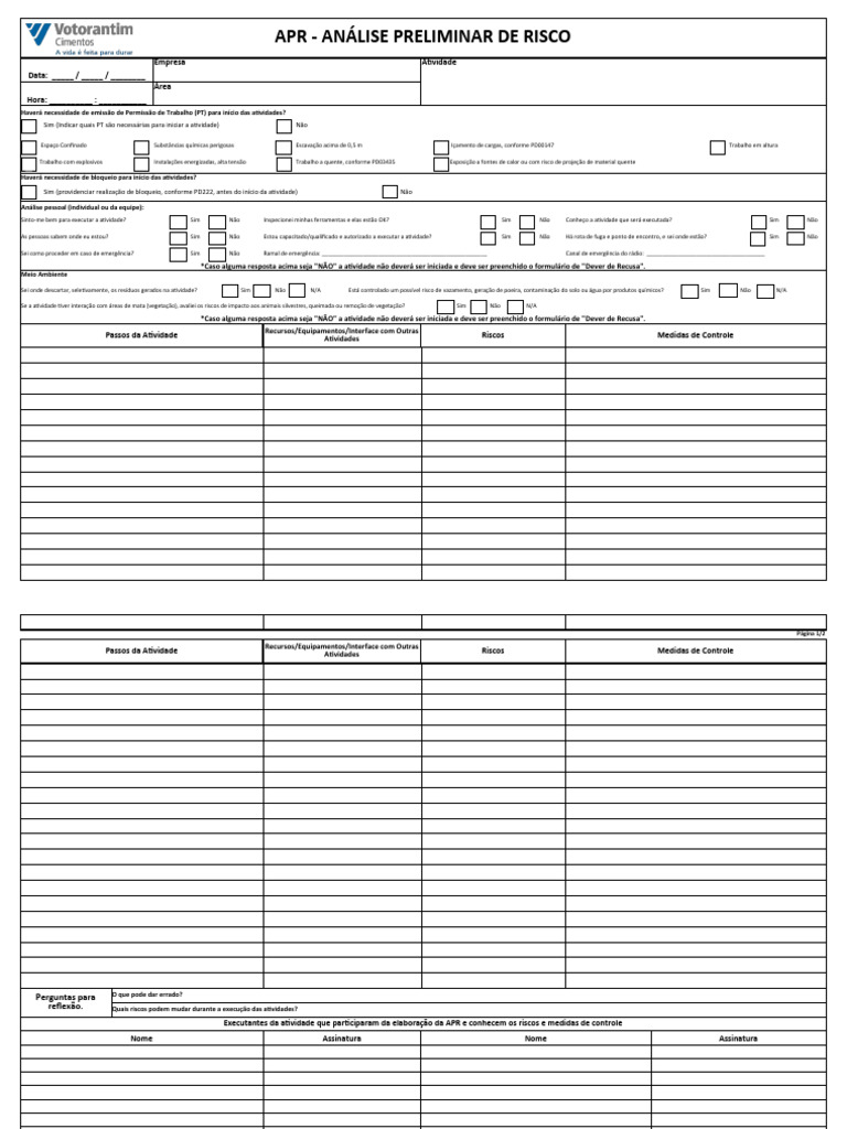 Modelo de APR para Segurança do Trabalho | PDF
