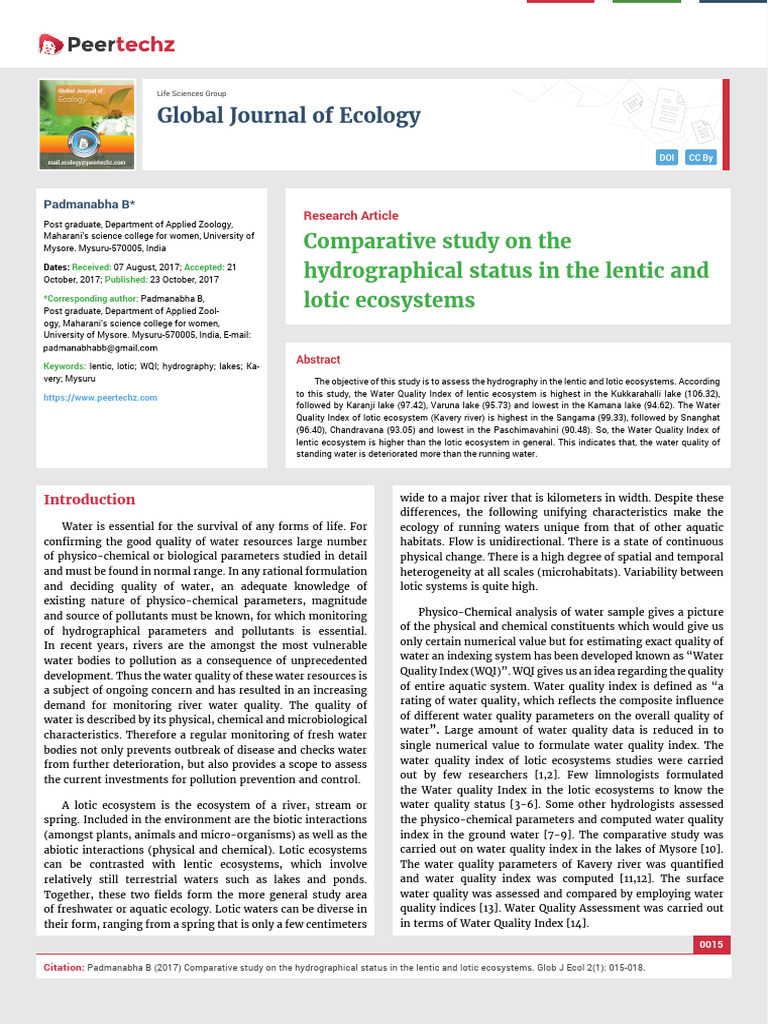 Hydrography of Lentic vs Lotic Ecosystems | PDF | Water Quality | Water