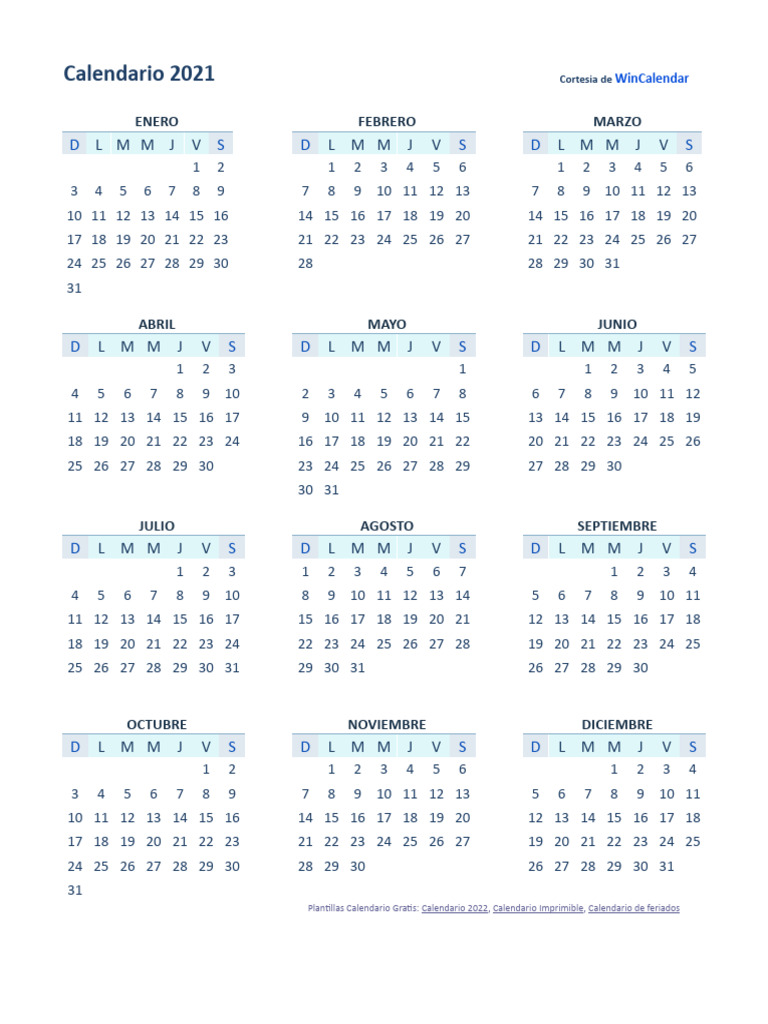Calendario 2021 en Formato Word | PDF