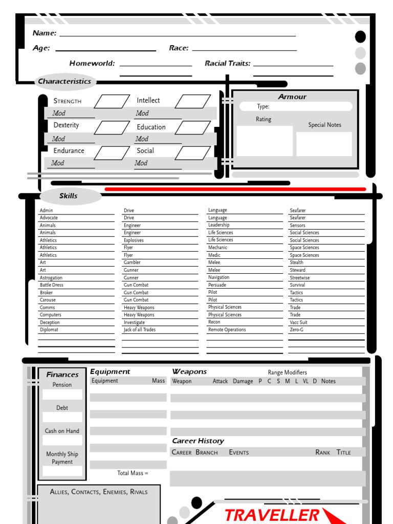 Traveller RPG Character Sheet | PDF