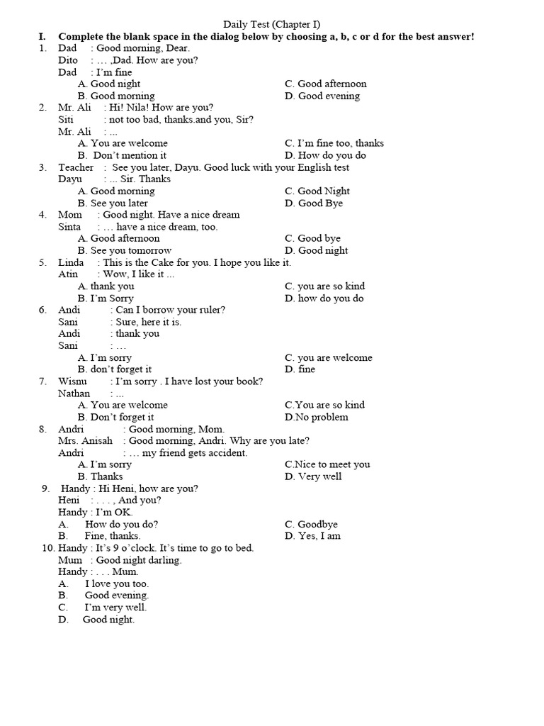 English Dialog Completion Quiz | PDF