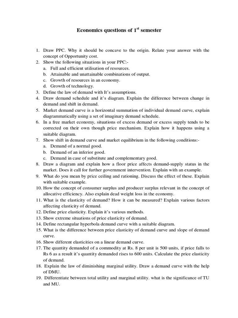 First Semester Economics Questions Guide | PDF | Demand | Demand Curve