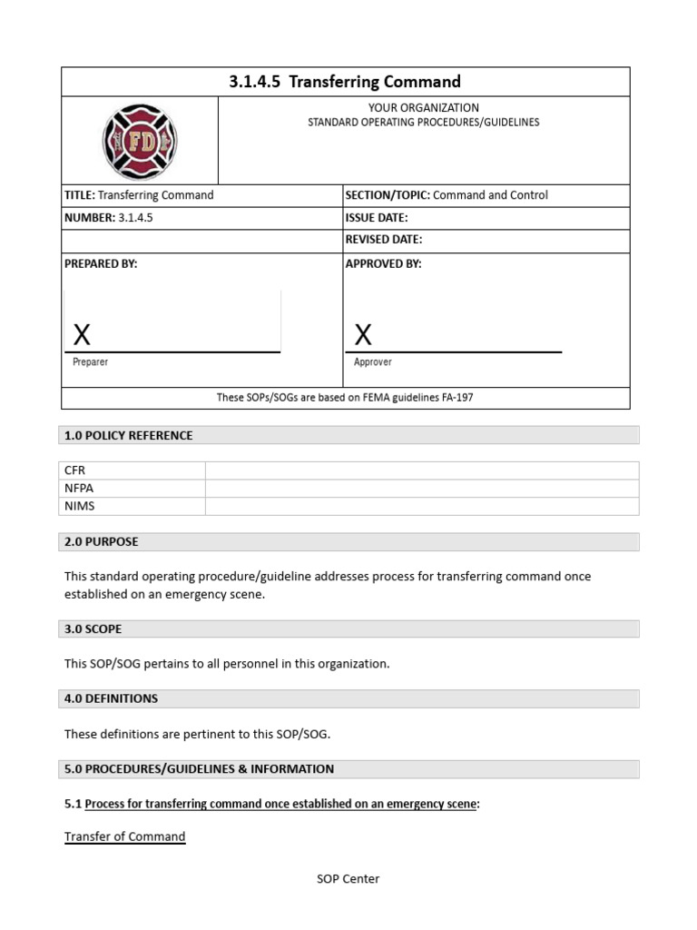 Command Transfer Procedures SOP | PDF | Incident Command System | Safety