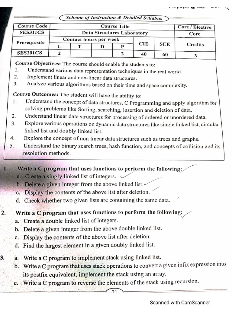 data structures syllabus | PDF