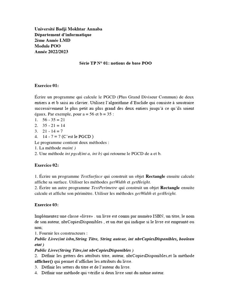 TP POO : Algorithmes et Classes | PDF | Constructeur (programmation ...