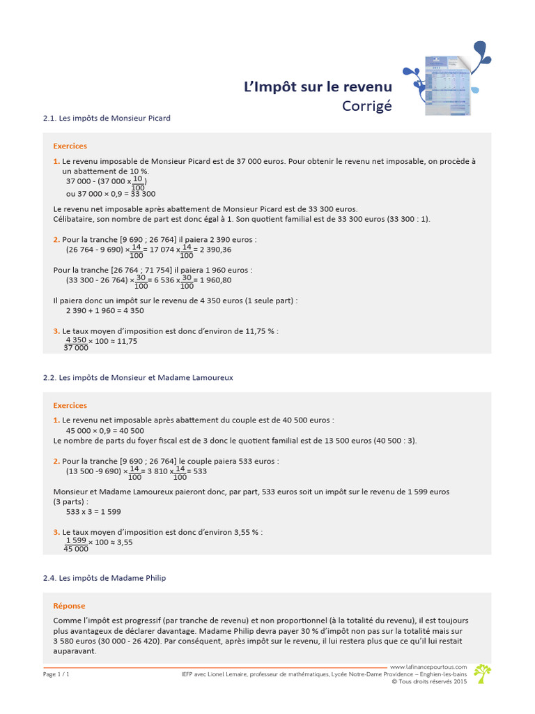 Calcul de l'impôt sur le revenu en France | PDF | Impôt sur le revenu ...