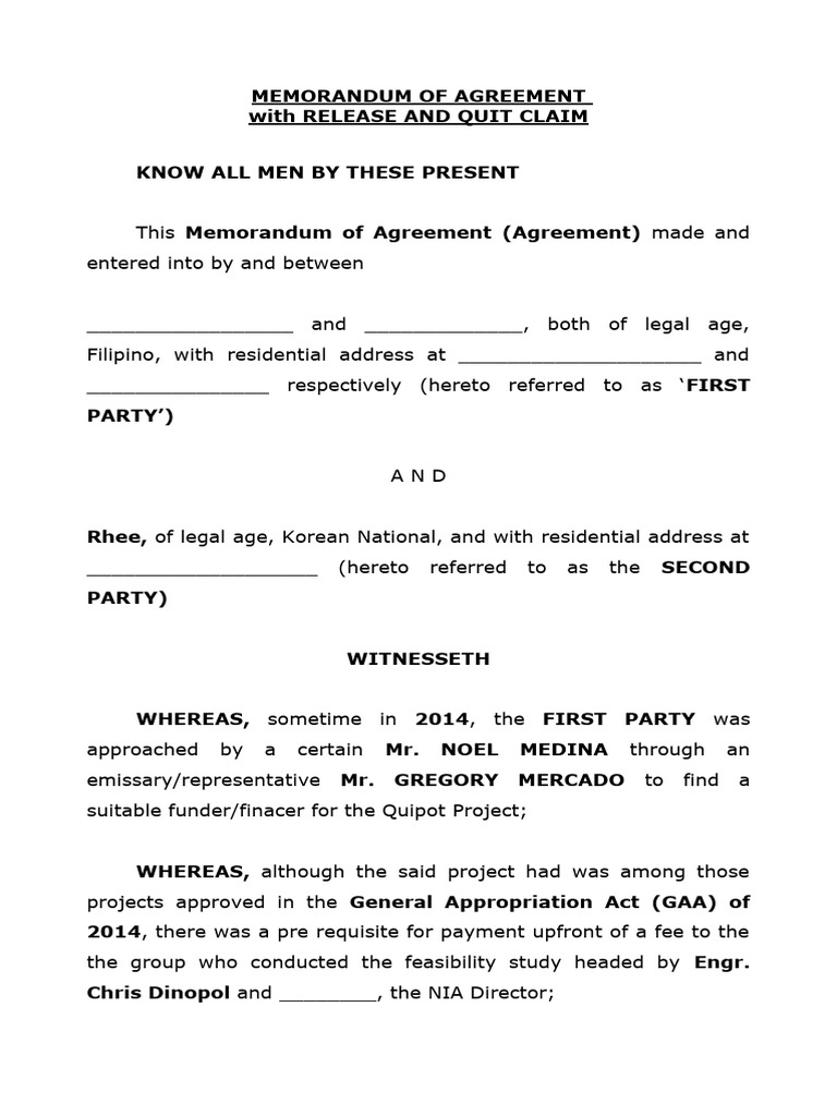 Memorandum of Agreement | PDF | Civil Law (Legal System) | Business