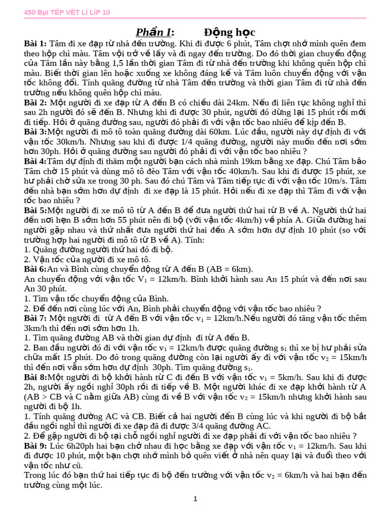 450 Bai Tap Vat Li Lop 10 | PDF
