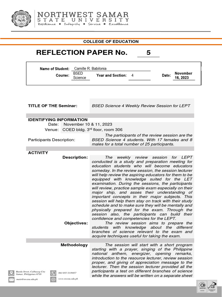 BSED Science LEPT Review Reflection | PDF | Science | Cognitive Psychology