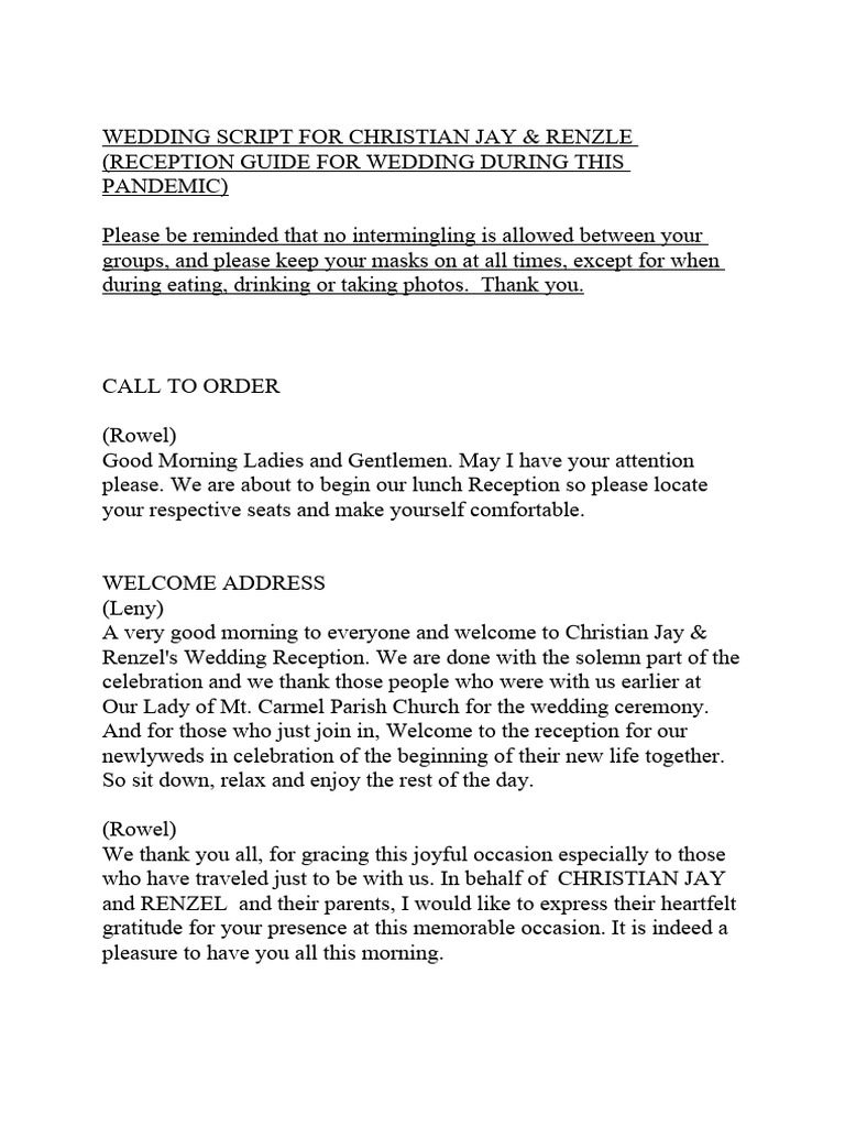 Pandemic Wedding Reception Guide | PDF | Wedding | Rites Of Passage