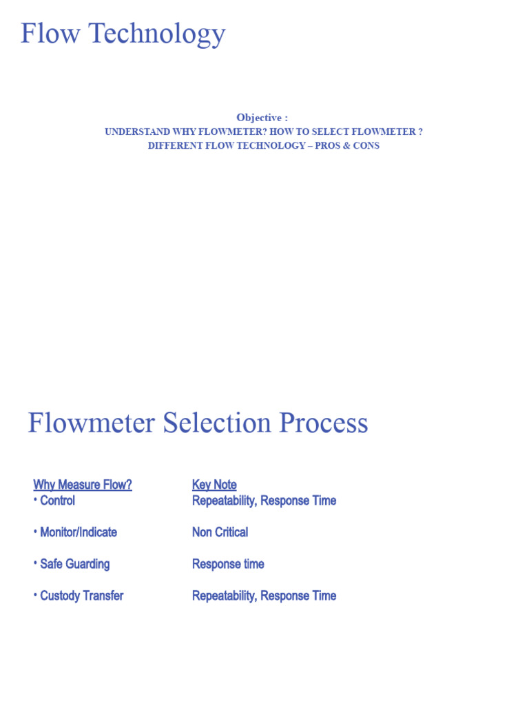 Flowmeter Selection and Technologies Guide | PDF | Flow Measurement | Gases