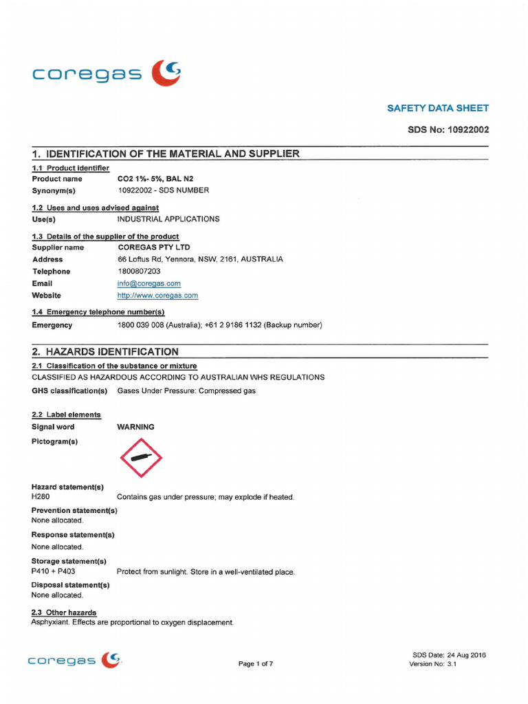 Coregas - MSDS (CO2) | PDF