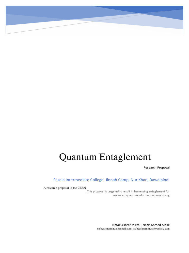 Research Proposal Quantum Entaglement Pdf Quantum Entanglement