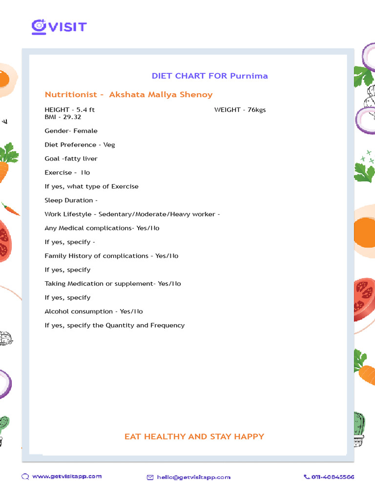 Nutritionist Akshata Mallya Shenoy Diet Chart For Purnima Download Free PDF Vegetables