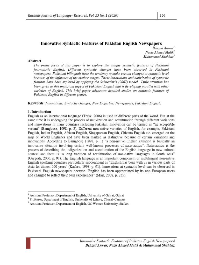 Syntactic Innovations in Pakistan English | PDF | English Language ...