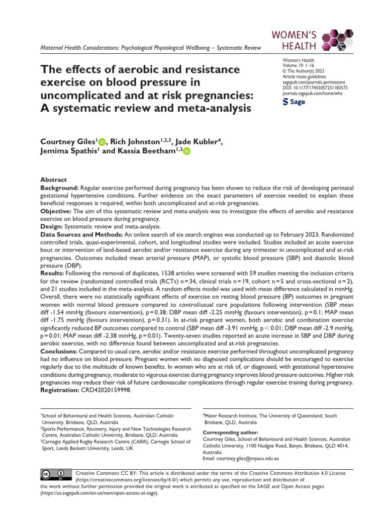 The Effects of Aerobic and Resistance Exercise On Blood Pressure in ...