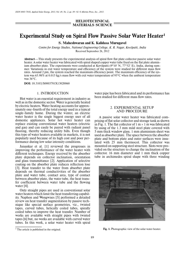 sPIRAL FLOW SOLAR WATER HEATER | PDF | Water Heating | Heat Transfer