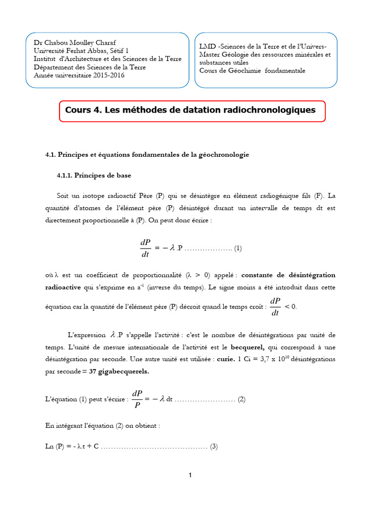 Méthodes de datation en géochronologie | PDF | Radioactivité | Physique
