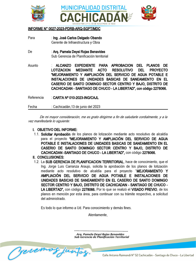 Informe 0027 2023 aprobacion planos santo domingo pdf