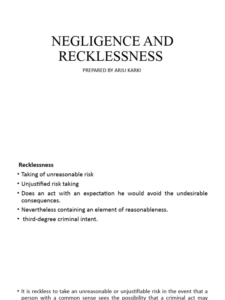 Negligence And Recklessness Pdf Mens Rea Recklessness Law