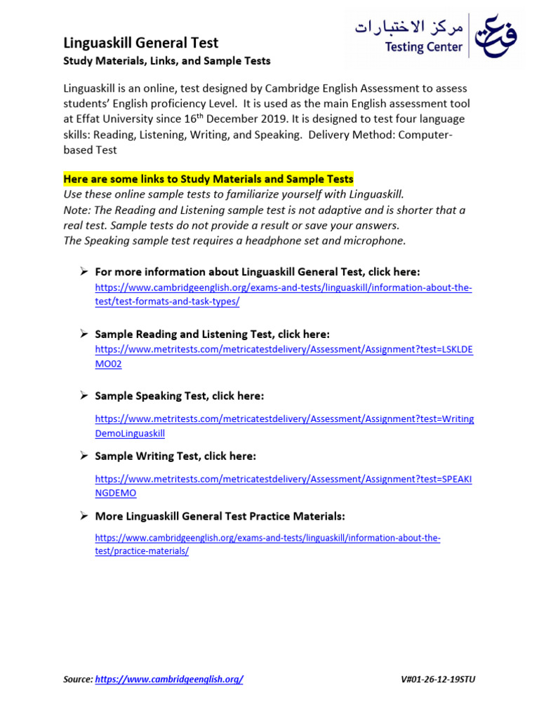 Linguaskill General Test Study Resources | PDF