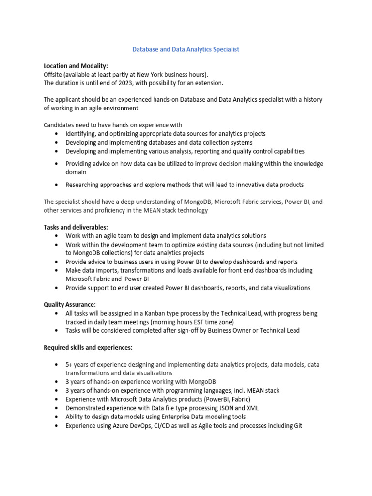 Database and Data Analytics Specialist Role | PDF | Analytics | Databases