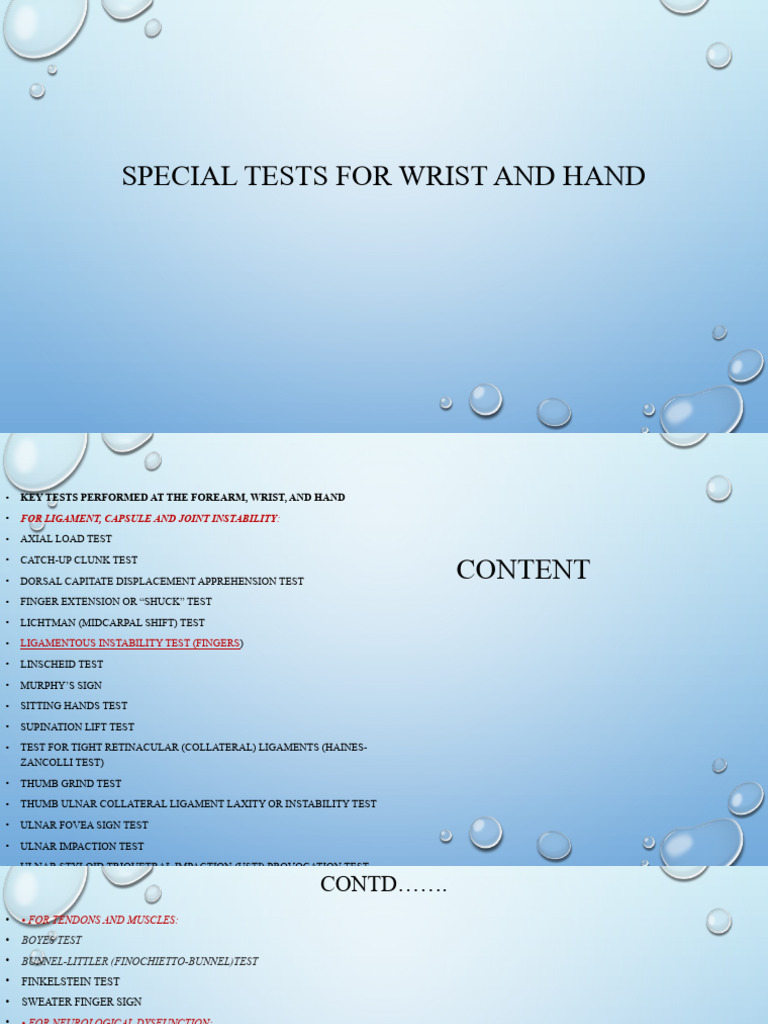 Special Tests For Wrist and Hand | PDF