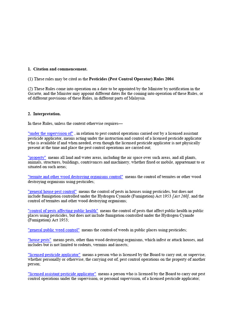 Licensed Pest Control Operator Rules | PDF | License | Pest Control