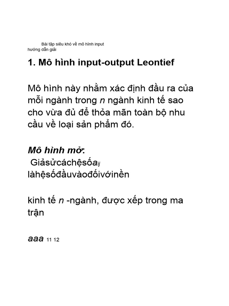 bài tập giải mô hình input siêu khó | PDF