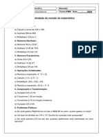 Atividade de Revisão de Matemática 9 Ano