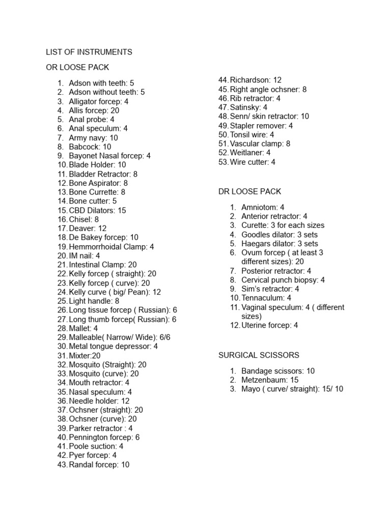 Comprehensive Surgical Instrument List | PDF | Medical Specialties ...