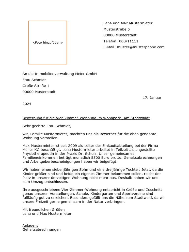 Is24 Anschreiben Wohnungsbewerbung | PDF