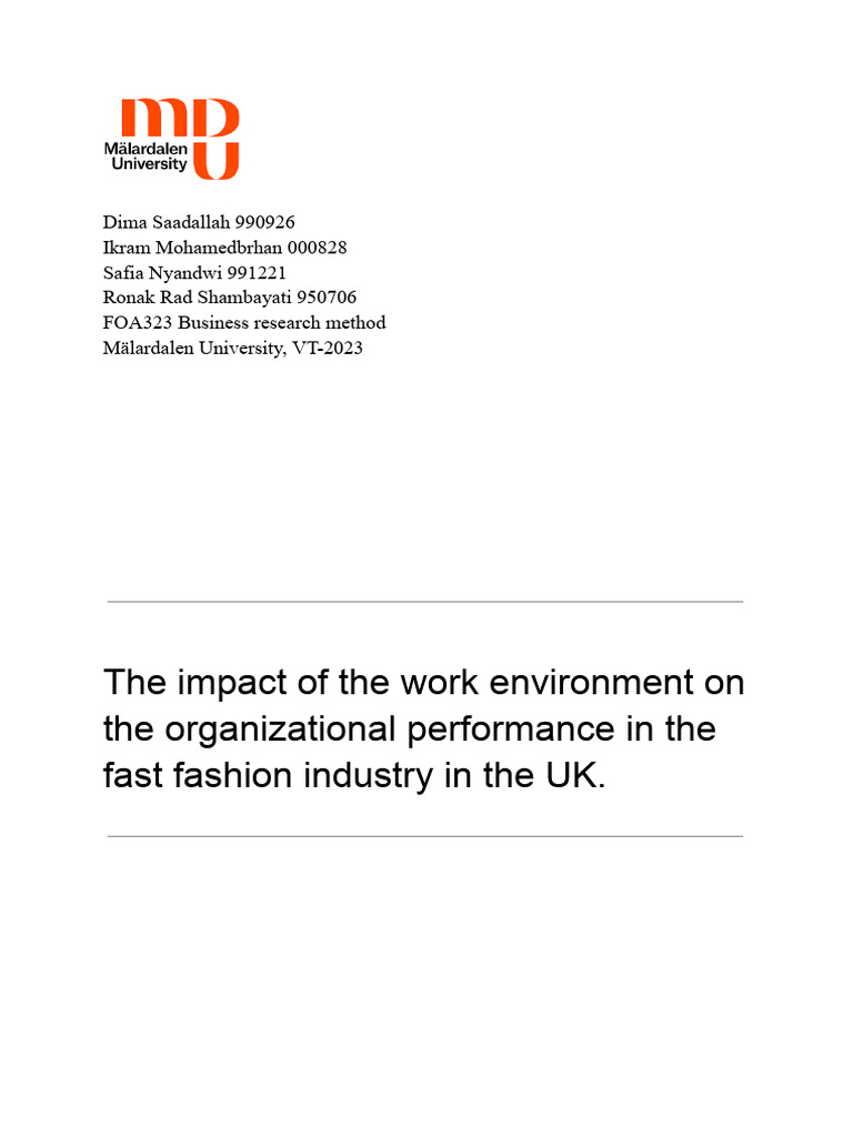 The Impact of The Work Environment On The Organizational Performance in