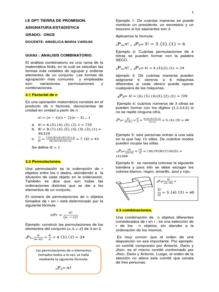GUIA 3. ANALISIS COMBINATORIO | PDF | Combinatoria | Permutación