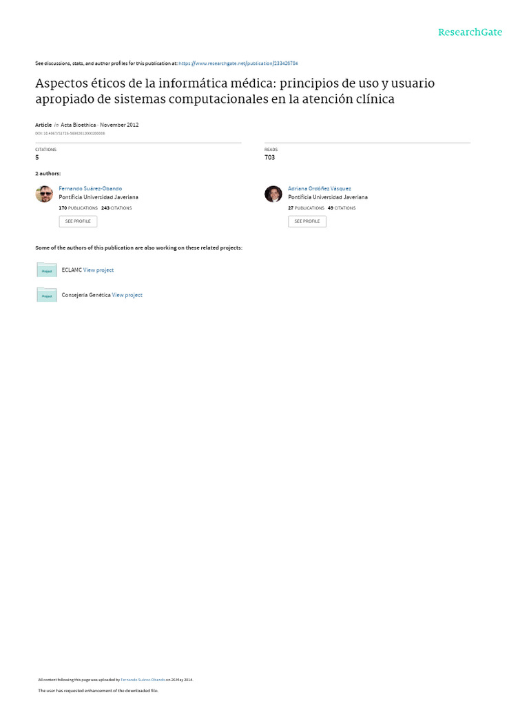 Ética en Informática Médica: Uso Apropiado | PDF | Informática | Medicina