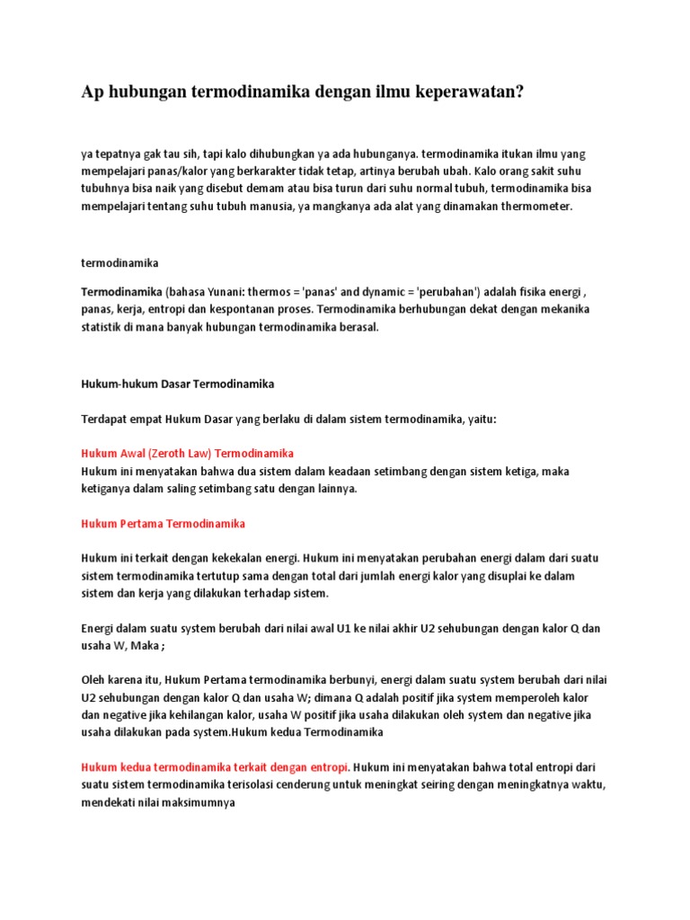 Ap Hubungan Termodinamika Dengan Ilmu Keperawatan