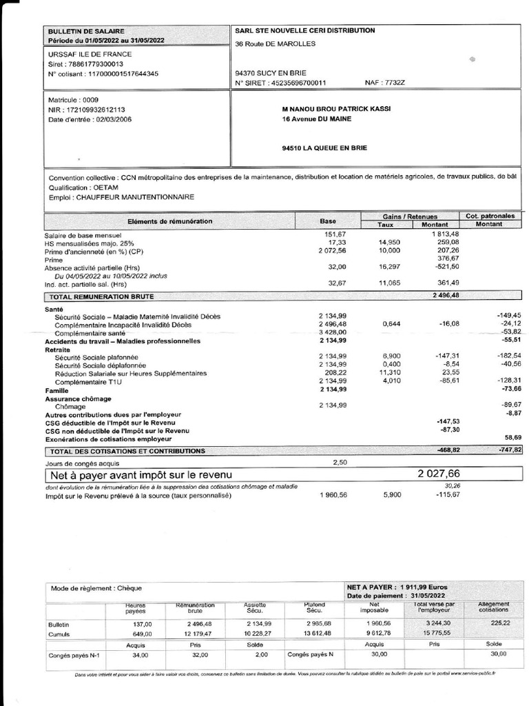 Bulletin de Salaire 1 PDF