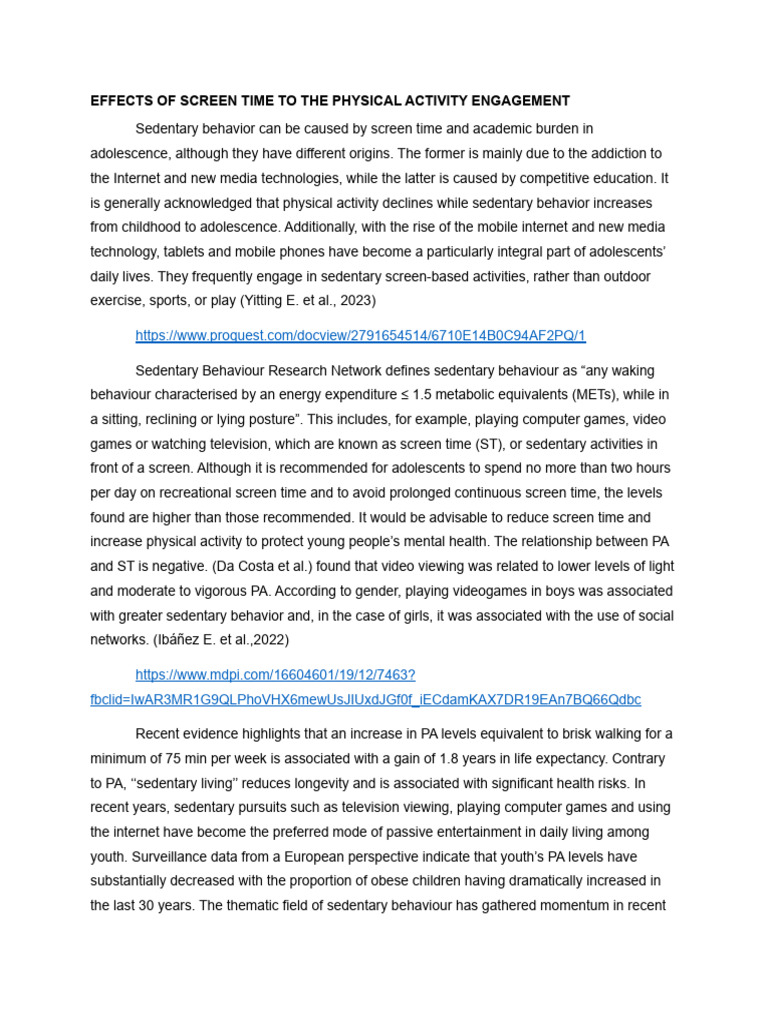 Screen Time's Impact on Youth Activity | PDF | Sedentary Lifestyle ...
