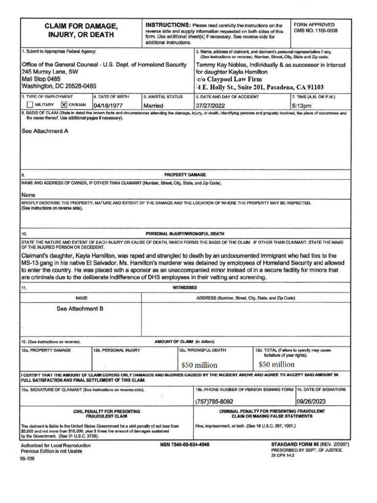 Notice of claim to sign pdf ms 13 united states department of