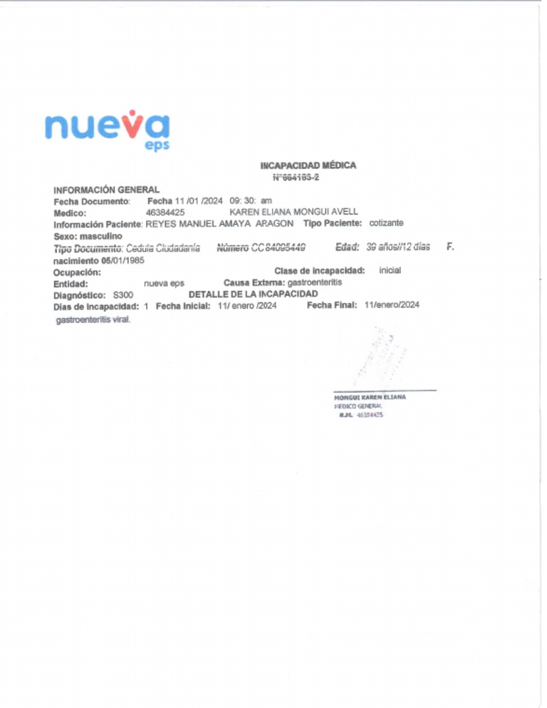 Certificado de Incapacidad Nueva Eps | PDF