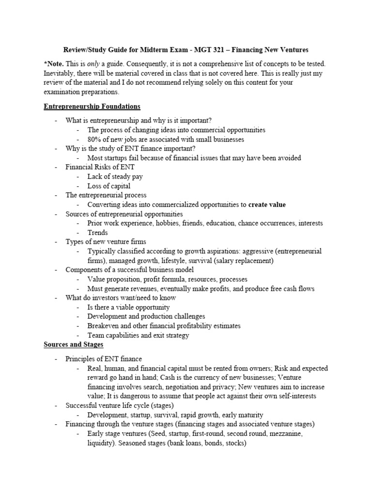 MGT 321 Midterm Exam Answer Key | PDF | Venture Capital | Corporate Finance