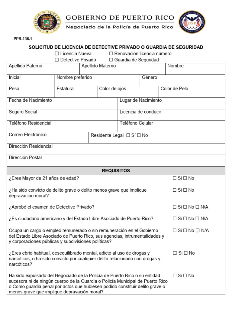 Solicitud de licencia de detective privado o guardia de seguridad pdf