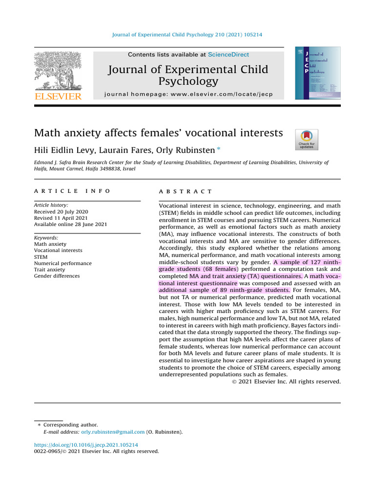 Math Anxiety's Impact on Female STEM Interests | PDF | Science